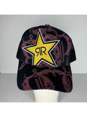 Rockstar Energy Hat Men's Snapback Black Red Mesh Party Trucker Cap